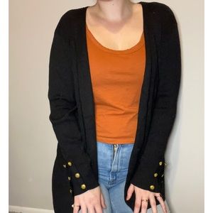 Long Cardigan with Gold Buttons // Black XL